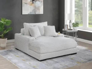 Jumbo Fur Corduroy Chaise Lounge w/ Cupholders & USB Ports