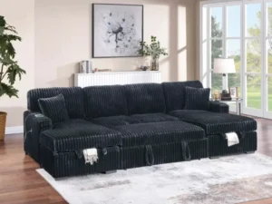 3 Piece Convertible Sectional with Sleeper & Storage Chaise